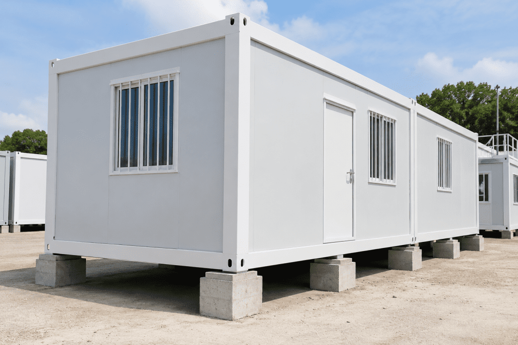 concrete pad foundation for temporary container accommodation