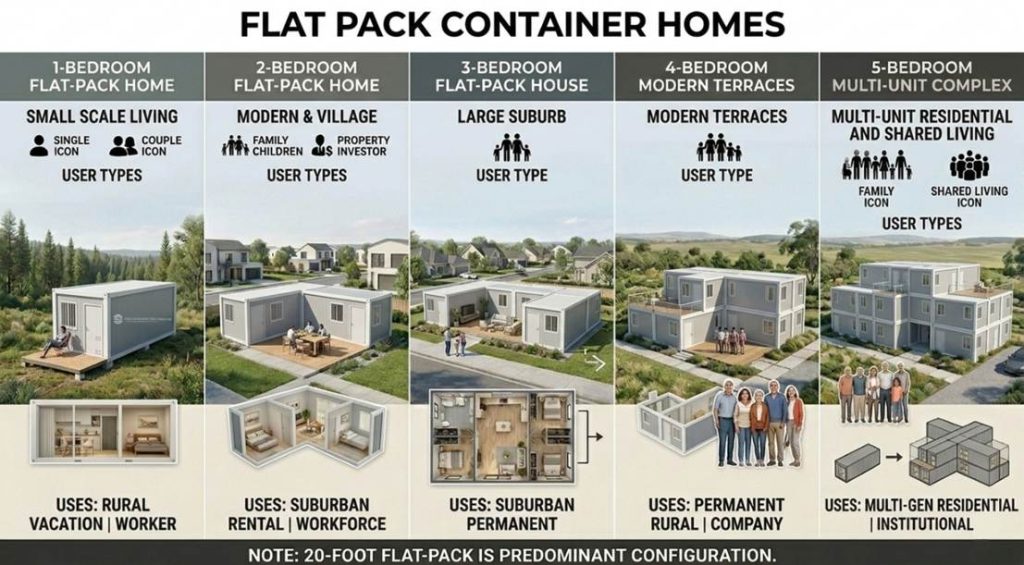 Uses of flat pack container homes