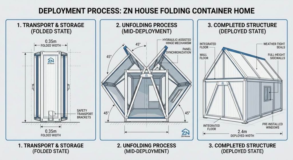 DEPLOYMENT PROCESS FOR FOLDING CONTAINER HOME