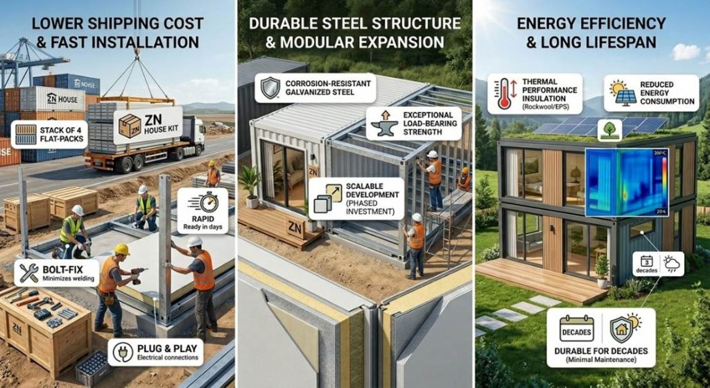 Durable Steel Structure Of Flat-Pack Tin Container Homes