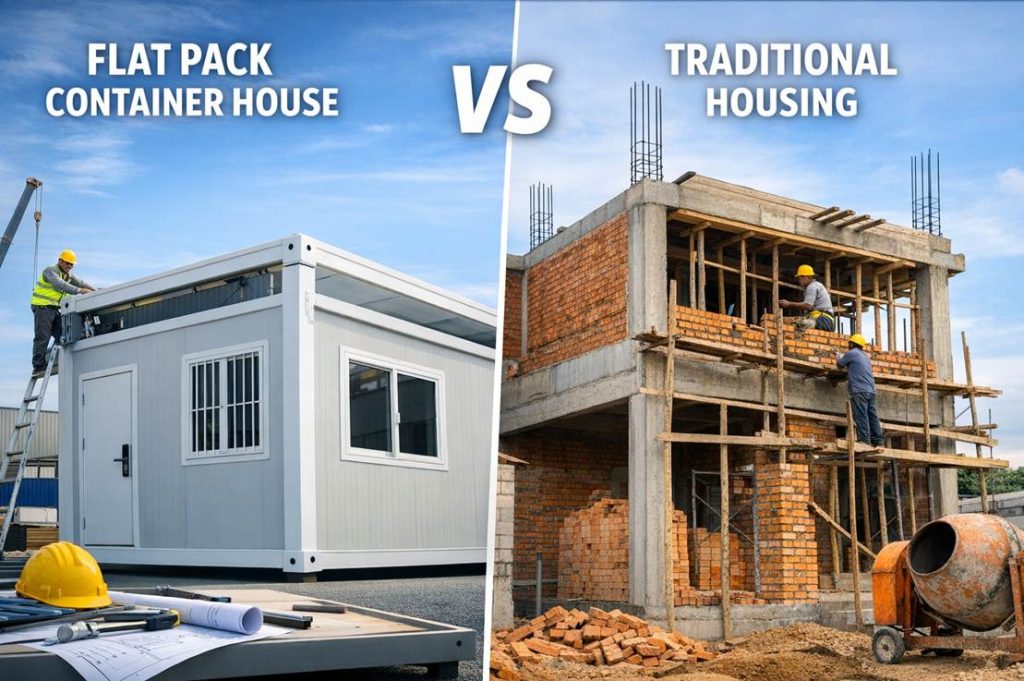 Flat Packcontainer House Vs Traditional Housing