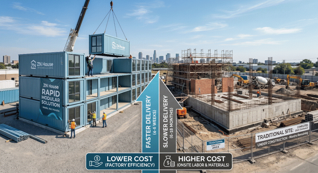 Container Dormitory vs Traditional Building