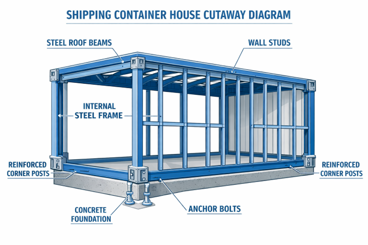 SHIPPING CONTAINER HOUSE CUTAWAY DIAGRAM